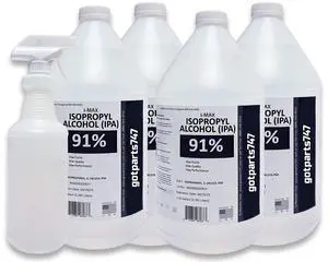Isopropyl Alcohol - IPA 91% (4-1 Gallon) High Purity - Made in USA - Includes an Empty Trigger Spray Bottle Isopropyl Alcohol - IPA 91% (4-1 Gallon) High Purity - Made in USA - Includes an Empty Trigger Spray Bottle