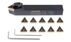 Accusize MTENN-10-3B Facing Toolholder Kit, 5/8 in Shank | Includes 10 TNMG332 CVD Coated Carbide Inserts, 4-1/2 in OAL, Negative Rake, 30 Deg End Angle, 2313-5014INS Accusize MTENN-10-3B Facing Toolholder Kit, 5/8 in Shank | Includes 10 TNMG332 CVD Coated Carbide Inserts, 4-1/2 in OAL, Negative Rake, 30 Deg End Angle, 2313-5014INS