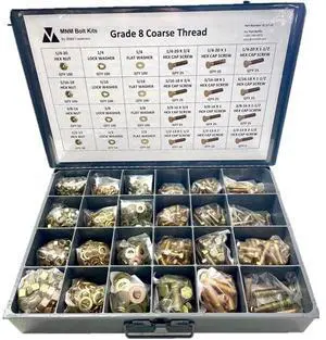 1,250 Piece Grade 8 Coarse Thread Nut Bolt Hex Bolt Hex Head Cap Screw & Washer Assortment with Metal Drawer 1,250 Piece Grade 8 Coarse Thread Nut Bolt Hex Bolt Hex Head Cap Screw & Washer Assortment with Metal Drawer