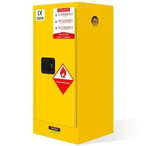 Flammable Safety Cabinet, 30 Gallon Fire-Resistant Storage Cabinet 18 x 18 x 35, Yellow Steel Chemical Storage Cabinet with Manual-Close Door and Lock for Garage, Workshop, Lab Flammable Safety Cabinet, 30 Gallon Fire-Resistant Storage Cabinet 18 x 18 x 35, Yellow Steel Chemical Storage Cabinet with Manual-Close Door and Lock for Garage, Workshop, Lab