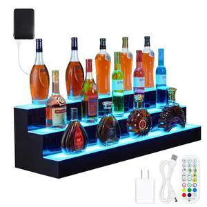Liquor Bottle Display Shelf, 24 in Acrylic Lighted Bottle Display with Remote & App Control, 1-8 H Timing, 3-Tiers Bottle Stand Mulit-color Lighting for Home/Commercial Bar Display, Home Storage Liquor Bottle Display Shelf, 24 in Acrylic Lighted Bottle Display with Remote & App Control, 1-8 H Timing, 3-Tiers Bottle Stand Mulit-color Lighting for Home/Commercial Bar Display, Home Storage