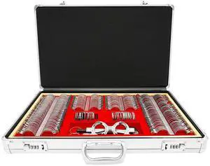 266Pcs Optical Trial Lens Set Optometry Kit Metal Rim Ophthalmic Lenses + Aluminum Case + Trial Frame + Cross Cylinders (266Pcs/Set) 266Pcs Optical Trial Lens Set Optometry Kit Metal Rim Ophthalmic Lenses + Aluminum Case + Trial Frame + Cross Cylinders (266Pcs/Set)