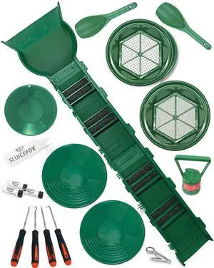 Complete Gold Mining Kit with Sluice Box and Bucket Classifier | Portable Sluice Box Breaks Down into 24-Inch Sections for Easy Transport Complete Gold Mining Kit with Sluice Box and Bucket Classifier | Portable Sluice Box Breaks Down into 24-Inch Sections for Easy Transport