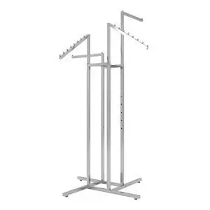 4-Way Clothing Rack Adjustable Height Display with 2 Straight and 2 Slanted Arms, 4872, Chrome Finish 4-Way Clothing Rack Adjustable Height Display with 2 Straight and 2 Slanted Arms, 4872, Chrome Finish