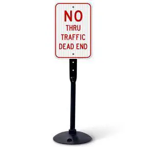 No Thru Traffic Sign, Dead End Sign, 12x18 Inches, 3M EGP Reflective with Post & Cast Iron Base Stand Set Made in USA by No Thru Traffic Sign, Dead End Sign, 12x18 Inches, 3M EGP Reflective with Post & Cast Iron Base Stand Set Made in USA by