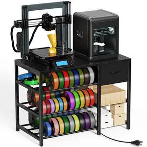 Frebomboo 3D Printer Filament Storage Rack, Black Versatile 3D Printer Stand Shelf with Drawer, Mobile 3-Tier Metal Filament Spool Holder, Perfect 3D Printer Cart Desk for Office Workshop Studio Frebomboo 3D Printer Filament Storage Rack, Black Versatile 3D Printer Stand Shelf with Drawer, Mobile 3-Tier Metal Filament Spool Holder, Perfect 3D Printer Cart Desk for Office Workshop Studio