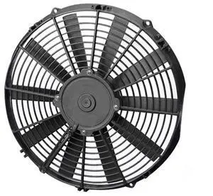 Electric Cooling Fan, Low Profile, 13 in Fan, Puller, 1032 CFM, 12V, Straight Blade, 14.188 x 13.625 in, 2 in Thick, Plastic, Each Electric Cooling Fan, Low Profile, 13 in Fan, Puller, 1032 CFM, 12V, Straight Blade, 14.188 x 13.625 in, 2 in Thick, Plastic, Each