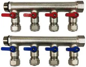 3/4" 4 Loops Plumbing Manifolds w/ 1/2" Pex Ball Valves, Red and Blue Handles 3/4" 4 Loops Plumbing Manifolds w/ 1/2" Pex Ball Valves, Red and Blue Handles