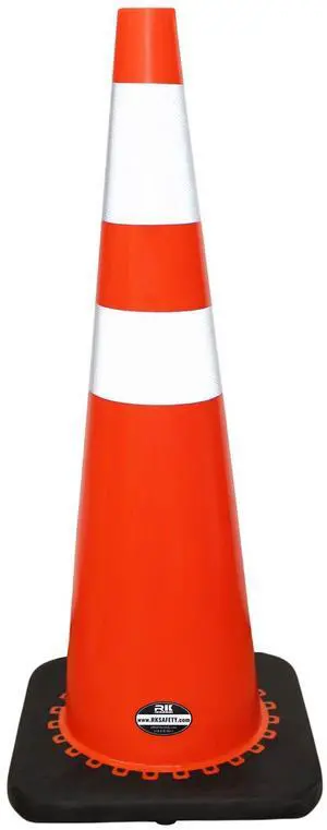 (Set of 2) 36" RK Orange Safety PVC Traffic Cone, Black Base with 6" + 4" Reflective Collars,Black Base (2 Cones) (Set of 2) 36" RK Orange Safety PVC Traffic Cone, Black Base with 6" + 4" Reflective Collars,Black Base (2 Cones)