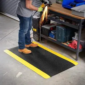 Anti-Fatigue Heavy Duty Diamond Plate Floor Mat, Commercial Grade Standing Support for Leg & Back Pain, Sponge Base/Solid Vinyl Top Made in USA (7/8" Yellow Border, 3' x 5') Anti-Fatigue Heavy Duty Diamond Plate Floor Mat, Commercial Grade Standing Support for Leg & Back Pain, Sponge Base/Solid Vinyl Top Made in USA (7/8" Yellow Border, 3' x 5')