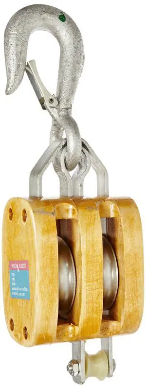 16900106 5" Double Wood Manila Rope Block with Hook, 1800 lbs Load Capacity, 5/8" Rope, 3" Sheave 16900106 5" Double Wood Manila Rope Block with Hook, 1800 lbs Load Capacity, 5/8" Rope, 3" Sheave