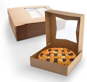 Kraft Pie Boxes 10" x 10" x 2.5" - Auto Pop-Up Bakery Cake Boxes with Window (Pack of 200) - Made in the USA Kraft Pie Boxes 10" x 10" x 2.5" - Auto Pop-Up Bakery Cake Boxes with Window (Pack of 200) - Made in the USA