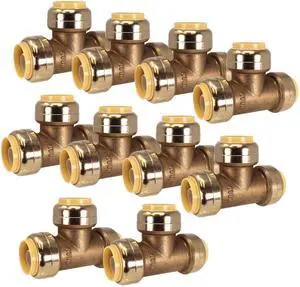 10-Pack 1-Inch Pushfit Tee, Push-to-Connect Brass Plumbing Fitting for Copper, PEX, CPVC, PE-RT Pipe (8X7016-10P) 10-Pack 1-Inch Pushfit Tee, Push-to-Connect Brass Plumbing Fitting for Copper, PEX, CPVC, PE-RT Pipe (8X7016-10P)