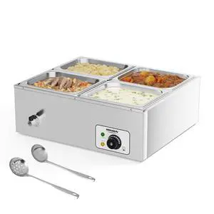 42.3QT 4-Pan Electric Commercial Food Warmer, 110V Stainless Steel Bain Marie Buffet, 10.6 QT/Pan Stove Steam Table with Temperature Control & Lid for Parties, Catering, Restaurants 42.3QT 4-Pan Electric Commercial Food Warmer, 110V Stainless Steel Bain Marie Buffet, 10.6 QT/Pan Stove Steam Table with Temperature Control & Lid for Parties, Catering, Restaurants