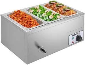 21QT 3-Pan Electric Commercial Food Warmer, 110V Stainless Steel Bain Marie Buffet, 6.9 QT/Pan Stove Steam Table with Temperature Control & Lid for Parties, Catering, Restaurants 21QT 3-Pan Electric Commercial Food Warmer, 110V Stainless Steel Bain Marie Buffet, 6.9 QT/Pan Stove Steam Table with Temperature Control & Lid for Parties, Catering, Restaurants
