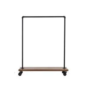 Industrial Pipe Rolling Clothing Rack with Solid Wood Shelf on Wheels by William Robert's Vintage Industrial Pipe Rolling Clothing Rack with Solid Wood Shelf on Wheels by William Robert's Vintage