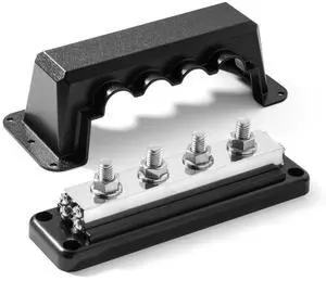 Heavy-Duty Busbars - 600A 4 Terminal High Current Power Distribution Block with Clear Cover- Copper Tin-Plated - Ideal for 12V, 24V, 48V DC Systems Heavy-Duty Busbars - 600A 4 Terminal High Current Power Distribution Block with Clear Cover- Copper Tin-Plated - Ideal for 12V, 24V, 48V DC Systems