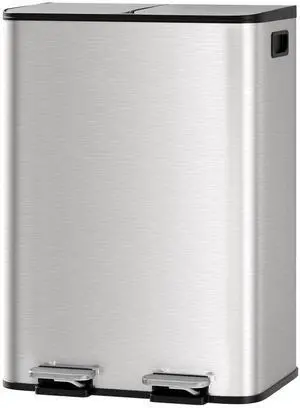 Trash Can with Lid, Stainless Steel Garbage Can for Kitchen with Step-on Dual Compartments, Large Recycling Bin with Removable Plastic Inner Bucket, Rectangular Waste Bin (Silver, 2 x 8 Gallon) Trash Can with Lid, Stainless Steel Garbage Can for Kitchen with Step-on Dual Compartments, Large Recycling Bin with Removable Plastic Inner Bucket, Rectangular Waste Bin (Silver, 2 x 8 Gallon)