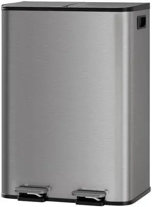 Trash Can with Lid, Stainless Steel Garbage Can for Kitchen with Step-on Dual Compartments, Large Recycling Bin with Removable Plastic Inner Bucket, Rectangular Waste Bin (Grey, 2 x 8 Gallon) Trash Can with Lid, Stainless Steel Garbage Can for Kitchen with Step-on Dual Compartments, Large Recycling Bin with Removable Plastic Inner Bucket, Rectangular Waste Bin (Grey, 2 x 8 Gallon)