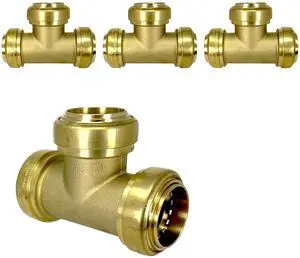 4-Pack 1.25 Inch PushFit Tee, Push-to-Connect Brass Plumbing Fitting for Copper, PEX, CPVC, PE-RT Pipe, LF Certified Safe (1-1/4", 4-Pack) 4-Pack 1.25 Inch PushFit Tee, Push-to-Connect Brass Plumbing Fitting for Copper, PEX, CPVC, PE-RT Pipe, LF Certified Safe (1-1/4", 4-Pack)