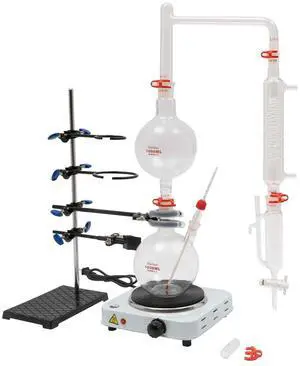 Distillation Apparatus Lab Glassware Kit 1000ml Essential Oil Distiller Kit Glass Steam Distillation with 1000W Heater Steam Water Distiller Purifier Essential Oil Distillation Apparatus for Home Lab Distillation Apparatus Lab Glassware Kit 1000ml Essential Oil Distiller Kit Glass Steam Distillation with 1000W Heater Steam Water Distiller Purifier Essential Oil Distillation Apparatus for Home Lab