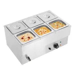 Commercial Food Warmer, Stainless Steel Bain Marie Buffet Countertop with 1500W Steam Table, 86-230 Temperature Range for Parties, Catering, Restaurants Commercial Food Warmer, Stainless Steel Bain Marie Buffet Countertop with 1500W Steam Table, 86-230 Temperature Range for Parties, Catering, Restaurants