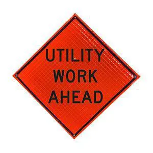 48" Reflective Super Bright Fluorescent Orange Roll-Up Warning Sign, 48" Width x 48" Length, 5/16"x1/4" Baton(Ribs), 4 Lexan Pockets UTILITY WORK AHEAD W21-7 48" Reflective Super Bright Fluorescent Orange Roll-Up Warning Sign, 48" Width x 48" Length, 5/16"x1/4" Baton(Ribs), 4 Lexan Pockets UTILITY WORK AHEAD W21-7