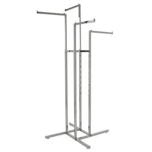 4-Way Clothing Rack, Heavy Duty Retail Garment Display with Adjustable Height and 4 Straight Arms, Chrome Finish 4-Way Clothing Rack, Heavy Duty Retail Garment Display with Adjustable Height and 4 Straight Arms, Chrome Finish