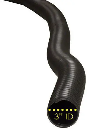 PE Flex (Ultra Flexible) Black - Blower Hose - 3" ID x 25ft Length Hose (Fully Stretched) PE Flex (Ultra Flexible) Black - Blower Hose - 3" ID x 25ft Length Hose (Fully Stretched)