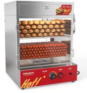 Hot Dog Steamer 270 Hot Dogs & 58 Buns Capacity, 49QT/46L Hut Steamer Hot Dog Steamer and Bun Warmer Cooker 2-Tier with Removable Shelves Food Clip for Party Event Concession Stand Hot Dog Steamer 270 Hot Dogs & 58 Buns Capacity, 49QT/46L Hut Steamer Hot Dog Steamer and Bun Warmer Cooker 2-Tier with Removable Shelves Food Clip for Party Event Concession Stand
