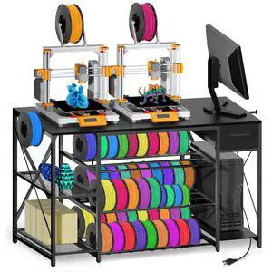 Heavy Duty 3D Printer Table with Storage, Large 4-Tier 3D Printer Stand with Power Outlet & Drawer, Sturdy Wooden Desk & Metal Filament Rack for Workshop, Home Office Black Heavy Duty 3D Printer Table with Storage, Large 4-Tier 3D Printer Stand with Power Outlet & Drawer, Sturdy Wooden Desk & Metal Filament Rack for Workshop, Home Office Black
