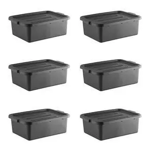 6-Pack Polypropylene Bus Tub with Cover, Durable Bus Box for Professional Food Service Use, Plastic Restaurant Tub, Commercial Tote Box for Food Service or Transporting, (20" x 15" x 7"), Black 6-Pack Polypropylene Bus Tub with Cover, Durable Bus Box for Professional Food Service Use, Plastic Restaurant Tub, Commercial Tote Box for Food Service or Transporting, (20" x 15" x 7"), Black