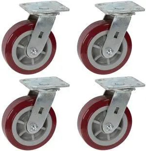 ICON Caster Wheels 6" x 2" PRO Heavy Duty Industrial Casters, Top Plate 4" x 4.5", Maroon, 4 Swivel, Non-Marking Pro-Tech Polyurethane Wheel, Load Capacity 3600 lbs. per Set (4-Pack) ICON Caster Wheels 6" x 2" PRO Heavy Duty Industrial Casters, Top Plate 4" x 4.5", Maroon, 4 Swivel, Non-Marking Pro-Tech Polyurethane Wheel, Load Capacity 3600 lbs. per Set (4-Pack)