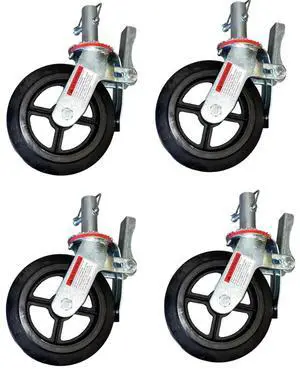 4 pcs Scaffold Caster 5" 6" 8" Black/Red Wheels with Locking Brakes (8" Hard Rubber 1-3/8" stem) 4 pcs Scaffold Caster 5" 6" 8" Black/Red Wheels with Locking Brakes (8" Hard Rubber 1-3/8" stem)