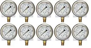 Stainless Steel Lower Mount Liquid Filled Pressure Gauge, 2.5" FACE/DIAL, Rated WOG, 1/4" Male NPT, Range 0-10,000 PSI (Qty 10) Stainless Steel Lower Mount Liquid Filled Pressure Gauge, 2.5" FACE/DIAL, Rated WOG, 1/4" Male NPT, Range 0-10,000 PSI (Qty 10)