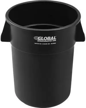 Commercial Round Trash Can, 55 Gallon Capacity, Plastic Garbage Can, Indoor and Outdoor Utility Trash Can, Black, 26-1/4"W x 33-1/8"H, No Lid Commercial Round Trash Can, 55 Gallon Capacity, Plastic Garbage Can, Indoor and Outdoor Utility Trash Can, Black, 26-1/4"W x 33-1/8"H, No Lid
