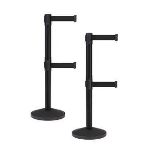 CCW Series RBB-100D Set of 2 Stanchion Retractable Belt Barriers - Sloped Base, 7.5 Foot, Black Dual Belt with Black Post - Easy Assembly CCW Series RBB-100D Set of 2 Stanchion Retractable Belt Barriers - Sloped Base, 7.5 Foot, Black Dual Belt with Black Post - Easy Assembly