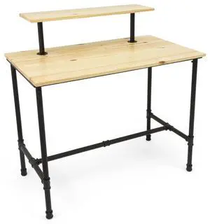 Large Pipe Display Table, Metal and Pine Wood Construction Natural Finish, Black Hardware (PPLNNSTLRG) Large Pipe Display Table, Metal and Pine Wood Construction Natural Finish, Black Hardware (PPLNNSTLRG)