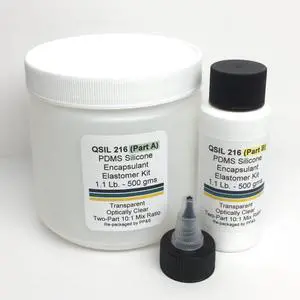 Clear Liquid Silicone PDMS Elastomer Encapsulant, 1.1 Lb - 500 Gram Kit, Includes Part A Base and Part B Curing Agent, 10:1 Mix Ratio Clear Liquid Silicone PDMS Elastomer Encapsulant, 1.1 Lb - 500 Gram Kit, Includes Part A Base and Part B Curing Agent, 10:1 Mix Ratio
