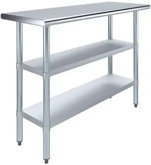 48" Long X 18" Deep Stainless Steel Work Table with 2 Shelves | Metal Food Prep Station | Commercial & Residential NSF Utility Table 48" Long X 18" Deep Stainless Steel Work Table with 2 Shelves | Metal Food Prep Station | Commercial & Residential NSF Utility Table