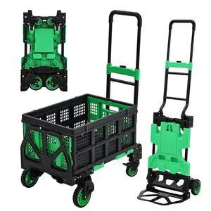 Folding Hand Truck, 330 LB Heavy Duty Dolly Cart with Foldable Basket, Foldable Hand Truck with Bungee Rope, Rubber Wheels and Retractable Handle for Luggage, Travel, Moving, Office, Green Folding Hand Truck, 330 LB Heavy Duty Dolly Cart with Foldable Basket, Foldable Hand Truck with Bungee Rope, Rubber Wheels and Retractable Handle for Luggage, Travel, Moving, Office, Green