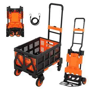 Folding Hand Truck, 330 LB Heavy Duty Dolly Cart with Foldable Basket, Foldable Hand Truck with Bungee Rope, Rubber Wheels and Retractable Handle for Luggage, Travel, Moving, Office Folding Hand Truck, 330 LB Heavy Duty Dolly Cart with Foldable Basket, Foldable Hand Truck with Bungee Rope, Rubber Wheels and Retractable Handle for Luggage, Travel, Moving, Office