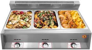 3-Pan Commercial Food Warmer, Stainless Steel Countertop Buffet Steam Heater Gas Food Soup Warmer Adjustable Temperature Foods Heating Pot with Lid for Kitchen Restaurant Canteens Banquet Halls 3-Pan Commercial Food Warmer, Stainless Steel Countertop Buffet Steam Heater Gas Food Soup Warmer Adjustable Temperature Foods Heating Pot with Lid for Kitchen Restaurant Canteens Banquet Halls
