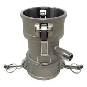 Camlock Fitting, Type DD with 1/2" Pipe Tap, Stainless Steel, 3" Female Camlock Coupler x 3" Female Camlock Coupler, (CAM-3030-DDPT05-SS) Camlock Fitting, Type DD with 1/2" Pipe Tap, Stainless Steel, 3" Female Camlock Coupler x 3" Female Camlock Coupler, (CAM-3030-DDPT05-SS)