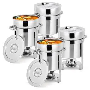 Commercial Soup Chafer 11QT Large Capacity Soup Chafer Sets of 4, Stainless Steel Round Soup Warmer w/Pot, Notched Lid & Fuel Holder, Catering Marmite for Party, Buffet, Food Service Commercial Soup Chafer 11QT Large Capacity Soup Chafer Sets of 4, Stainless Steel Round Soup Warmer w/Pot, Notched Lid & Fuel Holder, Catering Marmite for Party, Buffet, Food Service