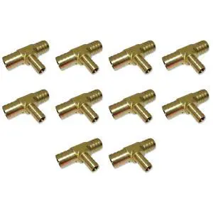 3/4" X 3/4" X 1/2" Hose ID Brass Hose Barb TEE SPLICER Fitting Fuel/AIR/Water/Oil/Gas/WOG (Qty 10) 3/4" X 3/4" X 1/2" Hose ID Brass Hose Barb TEE SPLICER Fitting Fuel/AIR/Water/Oil/Gas/WOG (Qty 10)