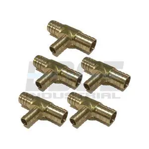 3/4" X 3/4" X 1/2" Hose ID Brass Hose Barb TEE SPLICER Fitting Fuel/AIR/Water/Oil/Gas/WOG (Qty 5) 3/4" X 3/4" X 1/2" Hose ID Brass Hose Barb TEE SPLICER Fitting Fuel/AIR/Water/Oil/Gas/WOG (Qty 5)