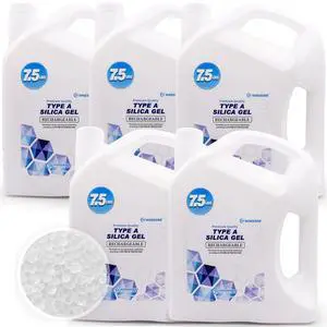 37.5 LBS Reusable Pure White Silica Gel Beads, Rechargeable Dessicant Dehumidifiers Desiccant Moisture Absorber, 5 Pack of 7.5 LBS 37.5 LBS Reusable Pure White Silica Gel Beads, Rechargeable Dessicant Dehumidifiers Desiccant Moisture Absorber, 5 Pack of 7.5 LBS