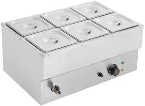 6-Pan Commercial Electric Food Warmer, 1500W Stainless Steel Soup Warmer Container Bain Marie Buffet Countertop with Lids & Temperature Control for Parties, Catering, Restaurants 6-Pan Commercial Electric Food Warmer, 1500W Stainless Steel Soup Warmer Container Bain Marie Buffet Countertop with Lids & Temperature Control for Parties, Catering, Restaurants