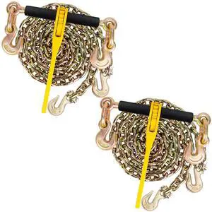 Chain and Binders Kit 3/8"-1/2", Grade 80 Ratchet Load Binder 3/8 to 1/2 with G80 Transport Chain 3/8 Inch × 15 Feet, G80 Clevis Grab Hook, 9,200 Lbs Working Strength Tie Down Kit for Towing Chain and Binders Kit 3/8"-1/2", Grade 80 Ratchet Load Binder 3/8 to 1/2 with G80 Transport Chain 3/8 Inch × 15 Feet, G80 Clevis Grab Hook, 9,200 Lbs Working Strength Tie Down Kit for Towing